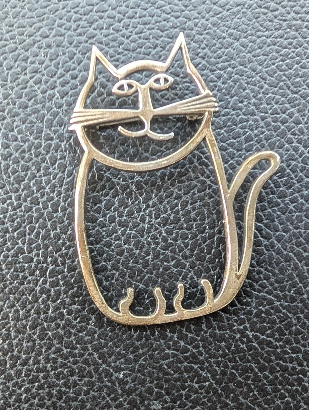 VTG Navajo Belinda Woody Sterling Silver Cat Brooch 925 Gold Accents